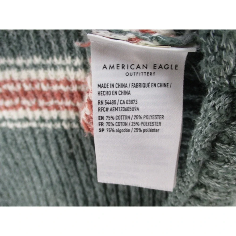 American Eagle Striped V-Neck Sweater Womens Medium Green Pink Knit Pullover